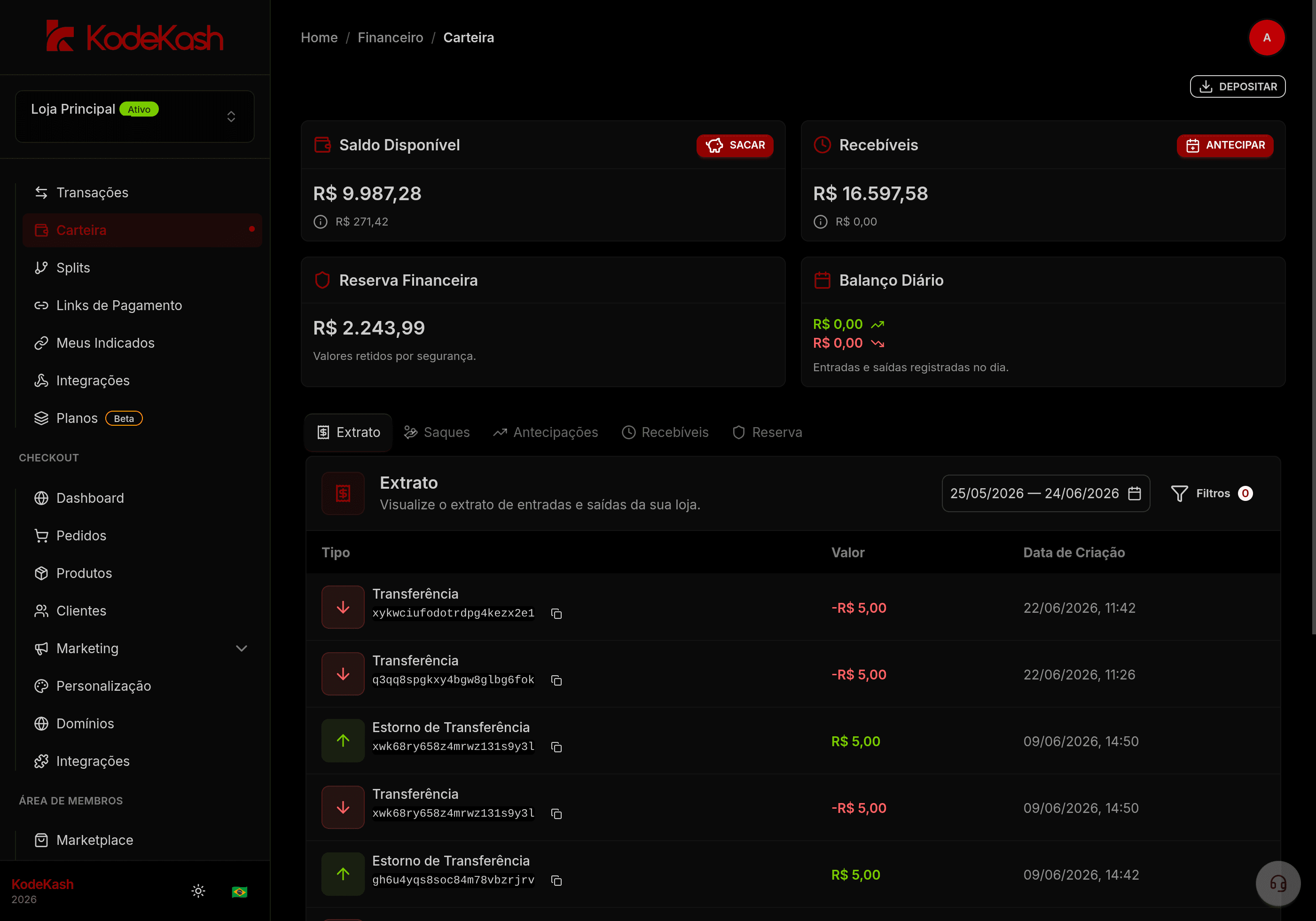 Tela do módulo Gateway de pagamento
